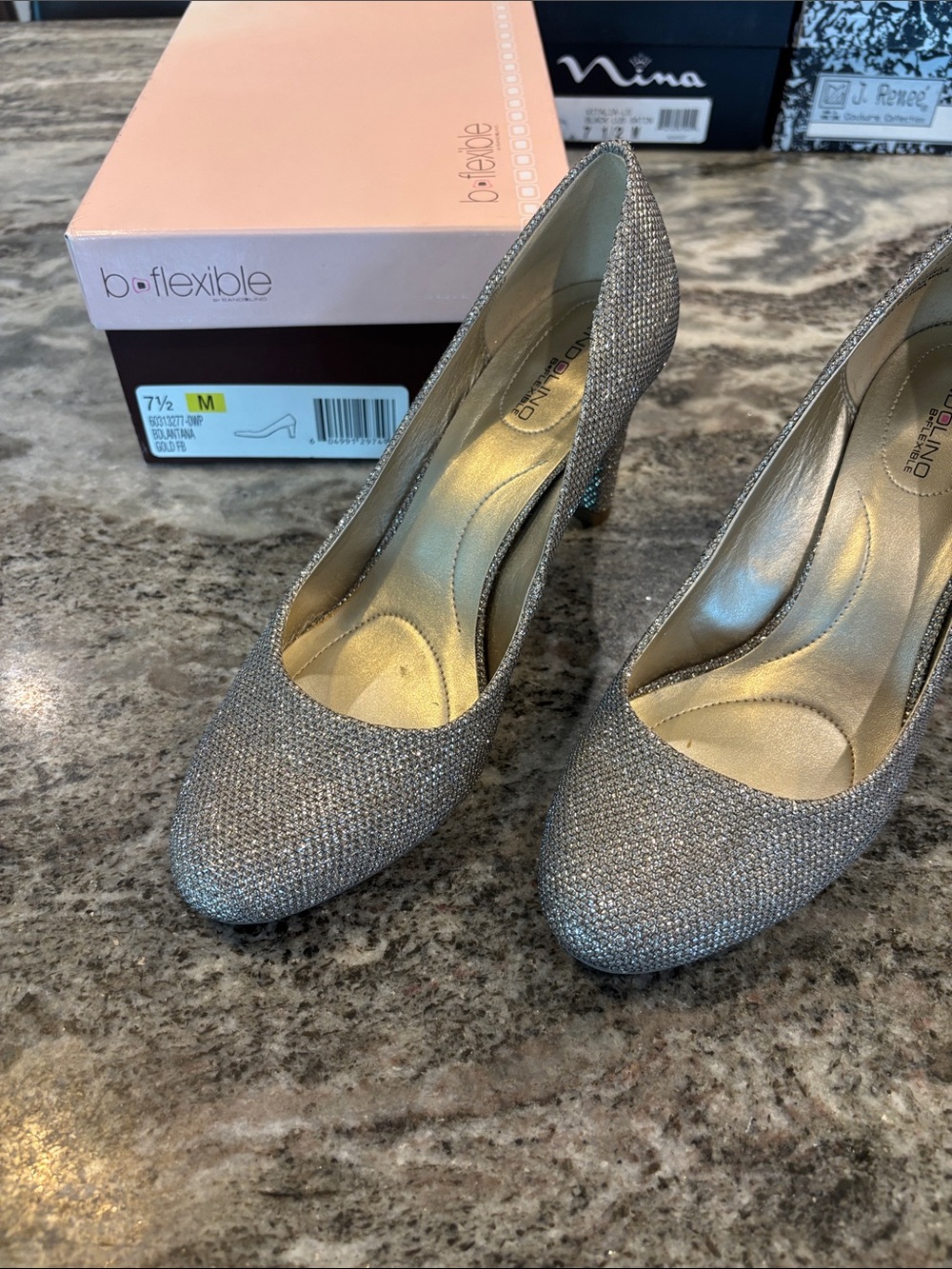 Bandolino Silver Glitter Round-Toe High Heels